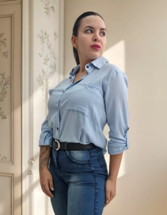 Camisa Lino Manga Larga Lisa Mujer Entallada Premium (470) en internet