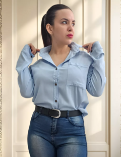 Camisa Lino Manga Larga Lisa Mujer Entallada Premium (470) en internet