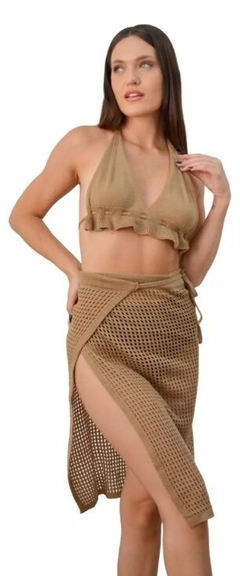Conjunto Playero Top Y Pareo Calado Hilo Mujer (561)