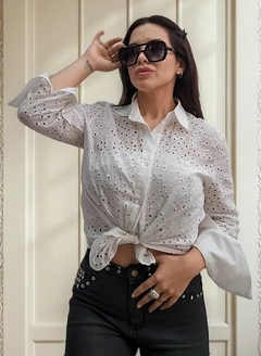 Imagen de Camisa Broderie Importada Mujer Manga Larga Premium Calada (621)