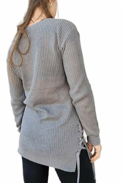 Sweater Largo Hilo Calado Con Tiras Mujer Cuello V Colores (177) - BAKMOR