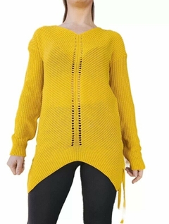 Sweater Largo Hilo Calado Con Tiras Mujer Cuello V Colores (177) - comprar online
