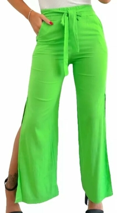 Pantalon Palazzo Lino Con Tajo Y Lazo Mujer Verano (551) - tienda online