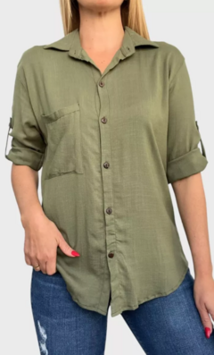 Camisa Lino Manga Larga Lisa Mujer Entallada Premium (470) en internet