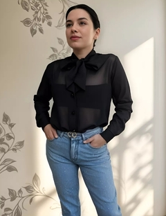 Imagen de Camisa Manga Larga Tul Moño Mujer Elegante (587)