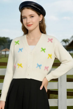 Cardigan Sweater Saquito Corto Con Moños Mujer Juvenil (627) - comprar online
