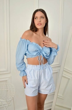 Short Rayado Elastico Poplin Mujer Tendencia Casual (509) - BAKMOR