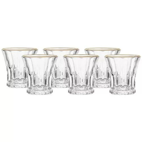 JG 06 COPOS BAIXOS CRISTAL 215ML GLACIAL COM BORDA DOURADA HAUSKRAFT