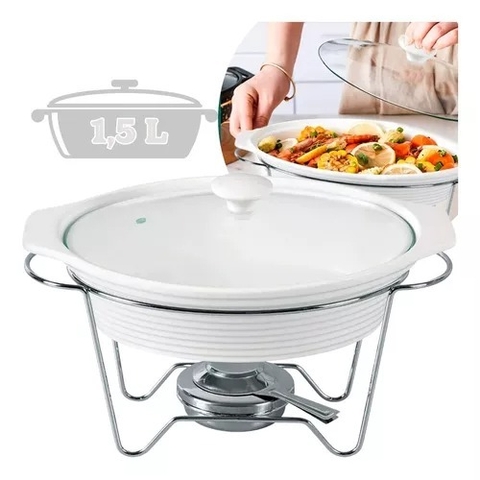 RECHAUD OVAL 1,5L DE PORCELANA DYNASTY COM INOX
