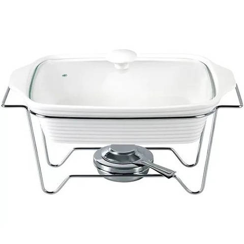RECHAUD RETANGULAR 2,2L DE PORCELANA DYNASTY COM INOX