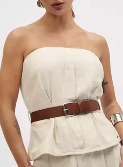 BLUSA LINHO COM CINTO BEGE ITALIAN - Lorena Pires