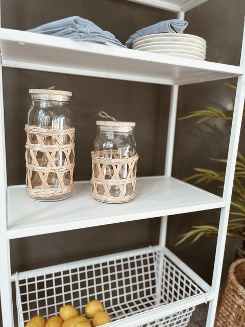 FRASCO DE VIDRIO CON TAPA DE MADERA - La Abadia