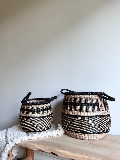 CANASTO DE FIBRA NATURAL ENTRAMADO NEGRO