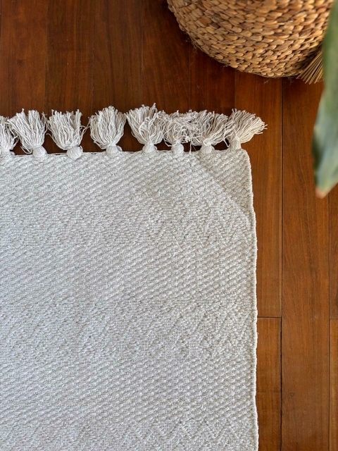 ALFOMBRA WHITE BORLAS 60X90 CM ALGODON - comprar online