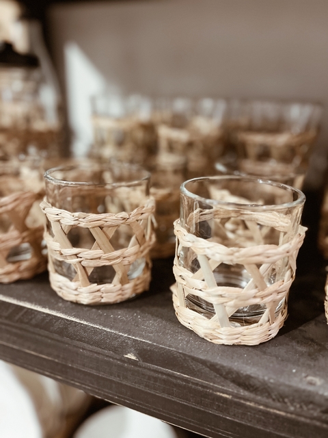 VASO DE VIDRIO CON FIBRA NATURAL X6 - 280CC