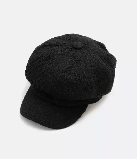 Boina/Cap Tweed Com Aba Curva Preto
