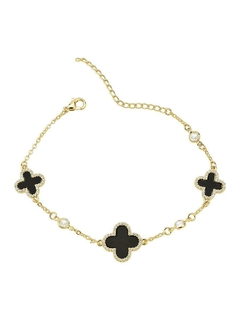 PULSEIRA TREVO BRETO CRAVEJADO BANHADO A OURO 18K