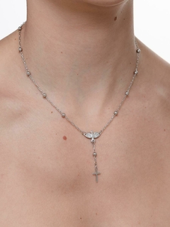 COLAR TERÇO ESPÍRITO SANTO BANHADO A RÓDIO BRANCO - comprar online
