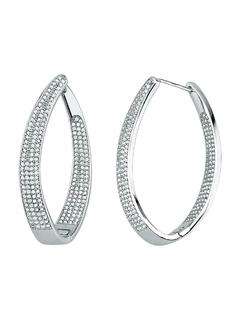 BRINCO ARGOLA OVAL INCOLOR CRAVEJADA BANHADA A RÓDIO BRANCO