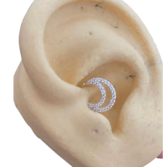 Piercing Cravejado Duplo Prata 925 septo daith helix Lua - comprar online