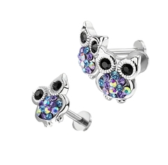 Piercing Tragus Coruja Aço Cirúrgico 316L Helix Conch - FOR GIFT PRATA