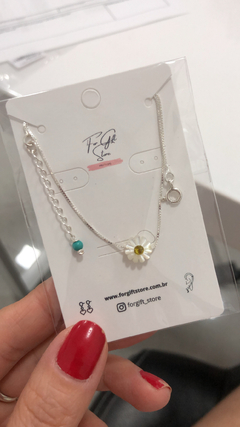 Imagem do Tornozeleira Veneziana Margarida Madreperola Prata 925