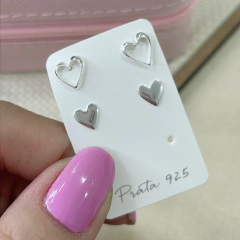 Imagem do Kit de Brincos de Prata Legítima 925 Corações