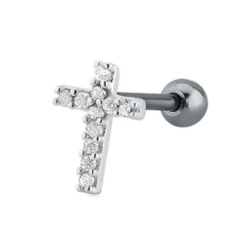Piercing Cruz Cravejada Helix Tragus Flat Base Reta