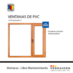 VENTANA PATAGONICA PVC 1,80 X 1,50 VIDRIO DVH 4/9/4 SIMIL MADERA Venhausen Muchtek tecnoperfiles