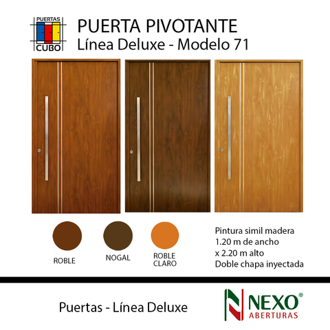 Puerta modelo 71 PIVOTANTE 1,20 X 2,20 Pintura Final Ciega de NEXO