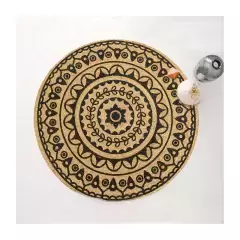 Alfombra redonda yute, mandala negro - comprar online