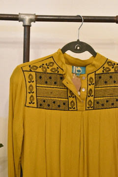 Vestido India bordado Mostaza/negro - comprar online