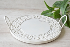 Bandeja tallada madera y hierro blanca - OUTLET DECO