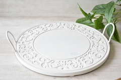 Bandeja tallada madera y hierro blanca - tienda online
