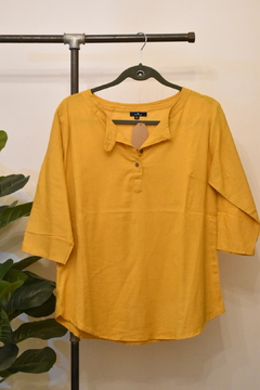 Camisa algodon India amarillo mostaza