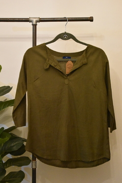 Camisa algodon India verde oscuro