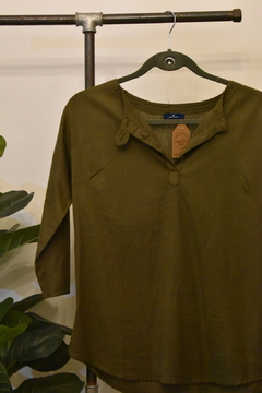 Camisa algodon India verde oscuro - comprar online