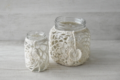 Frascos con tejido crochet