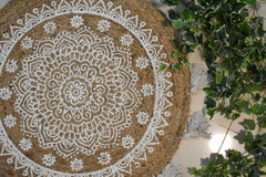 Alfombra redonda yute con mandala blanco