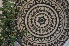 Alfombra redonda yute, mandala negro