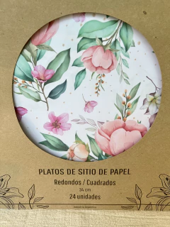 PLATOS DE SITIO DE PAPEL REDONDO X24unid. "rosas"
