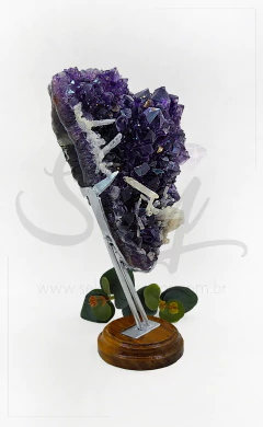 Drusa de Ametista Extra - Base Madeira Metal na internet