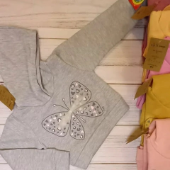 TAVG buzo corto nena con capucha, estampa "mariposa" y aplique en internet