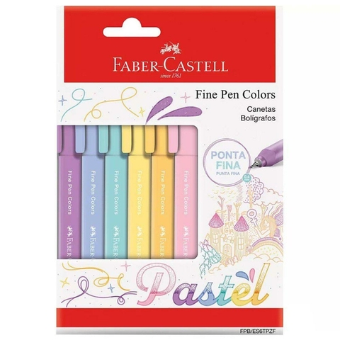 Kit Caneta Fine Pen Pastél (6 cores) - Faber Castell
