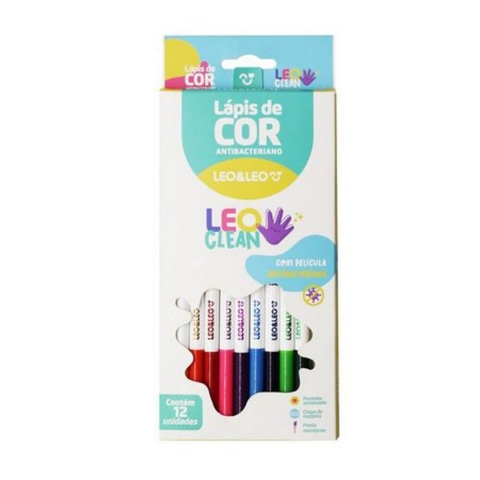 Lápis de Cor LeoClean Antibacteriano (12 cores) - Léo e Léo