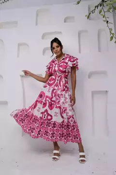 Vestido Maxi Mídi Crepe Duna Pink-Cristina