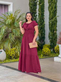 Vestido Ciganinha Longo Marsala Manga Curta - Juliana - loja online