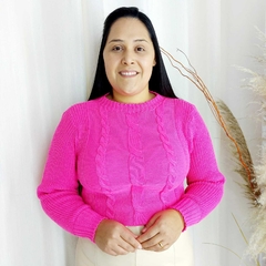 Blusa Tricot Pink Neon Manga Bufante - comprar online