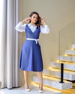 Salopete Jeans Tencel Molinho Camisa Embutida - A Vitoriosa Moda Feminina Modesta 