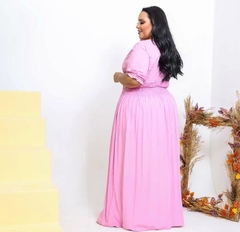 Vestido Plus Size Longo Rosa Claro Viscose Manga Curta na internet